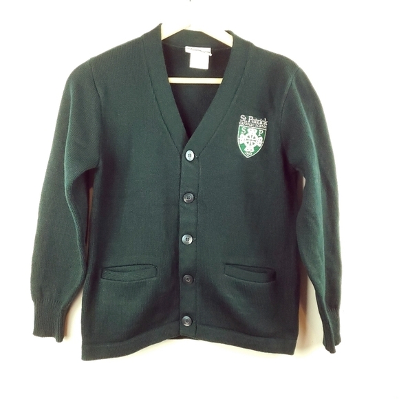 School Girl Cardigan St. Patrick Green Preppy XSP/ YM Dark Academia Vneck Patch - Picture 13 of 13